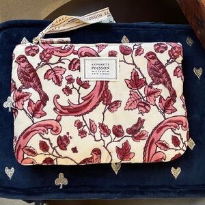 Sezane & Antoinette Poissons Pink and Red Bird Velvet Cotton Pouch